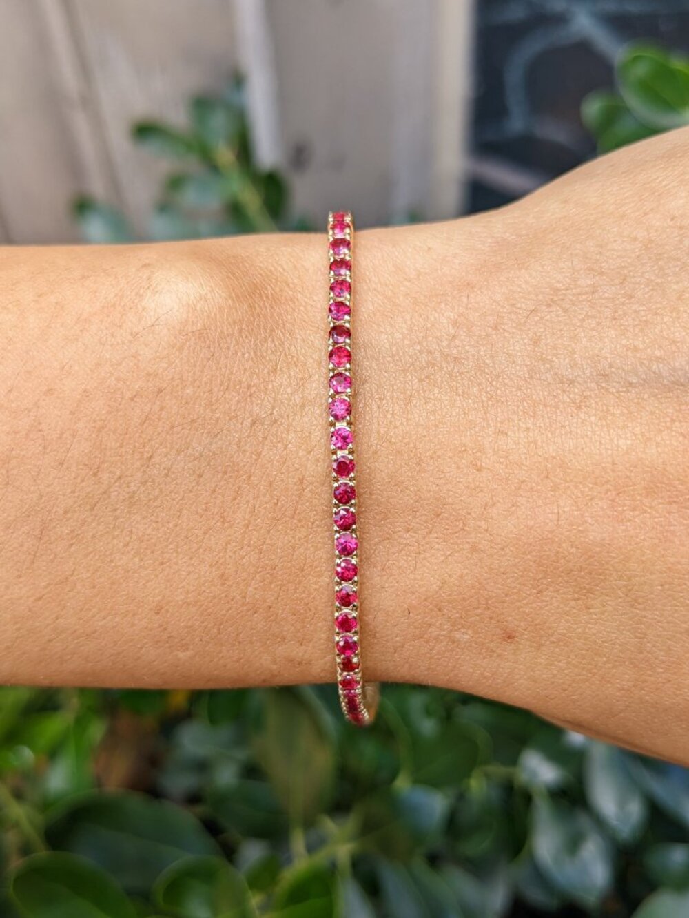 4.01ctw Natural Mozambique Ruby Tennis Bracelet 14K Yellow Gold 7 Inch
